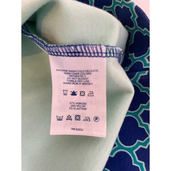 Lands End Teal Print Sleeveless Crew Neck Sheath Dress Womens Size 2 - Picture 7 of 7